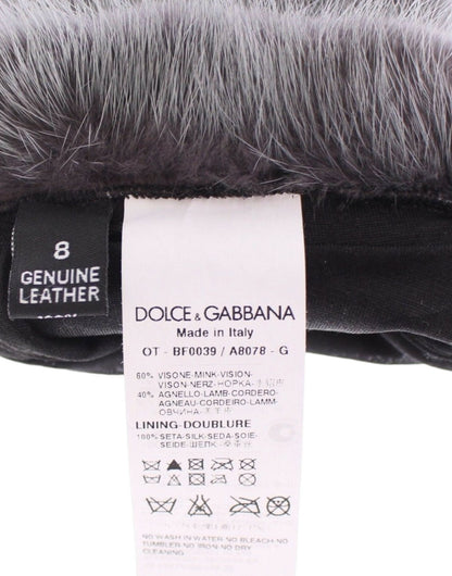 Dolce & Gabbana Elegant Gray Mink Fur Leather Elbow Gloves - Sandy Store ByNet