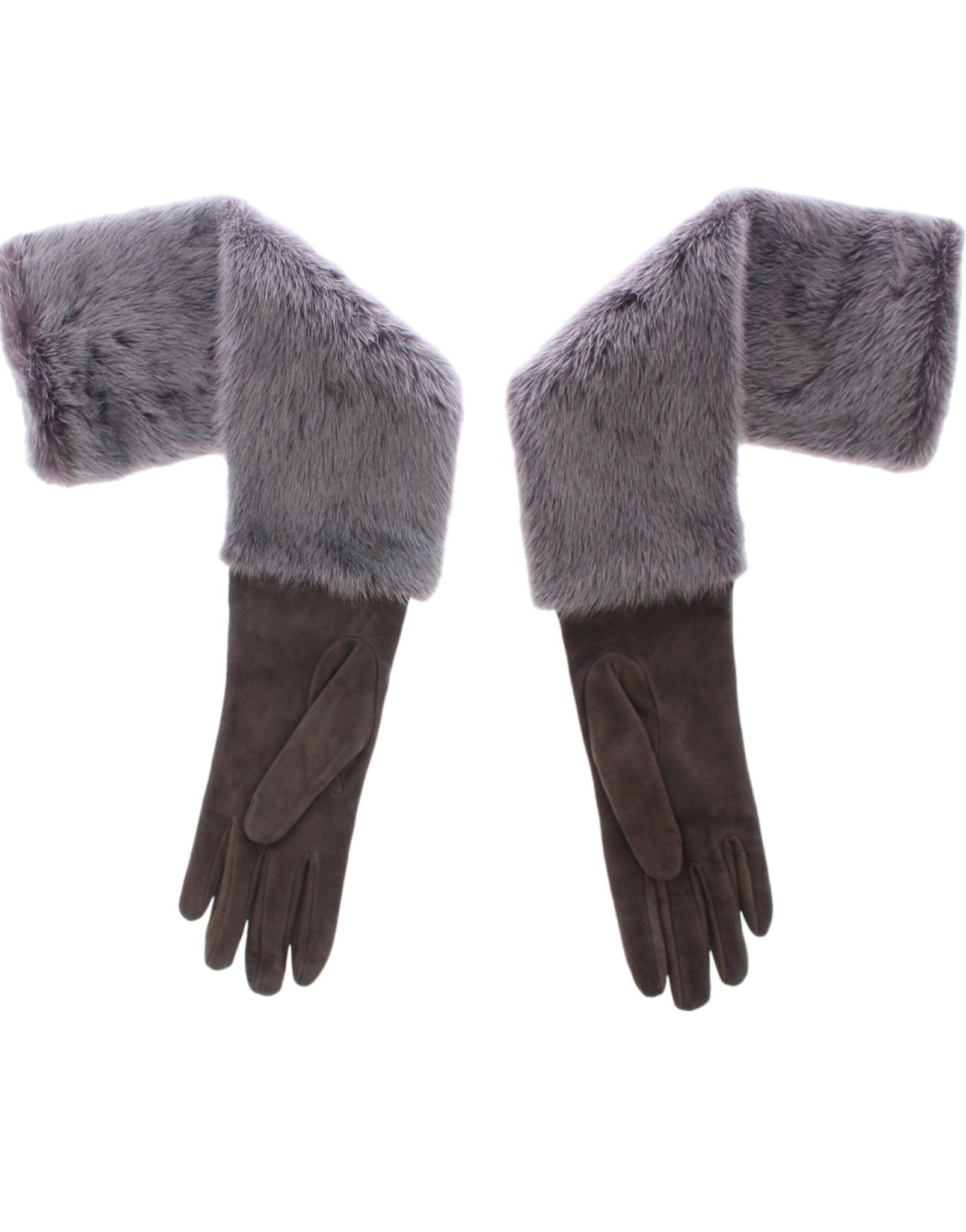 Dolce & Gabbana Elegant Gray Mink Fur Leather Elbow Gloves - Sandy Store ByNet