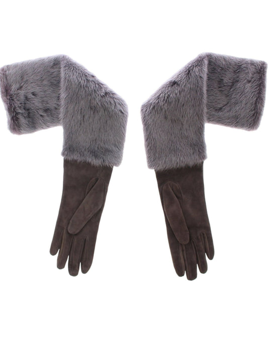 Dolce & Gabbana Elegant Gray Mink Fur Leather Elbow Gloves - Sandy Store ByNet