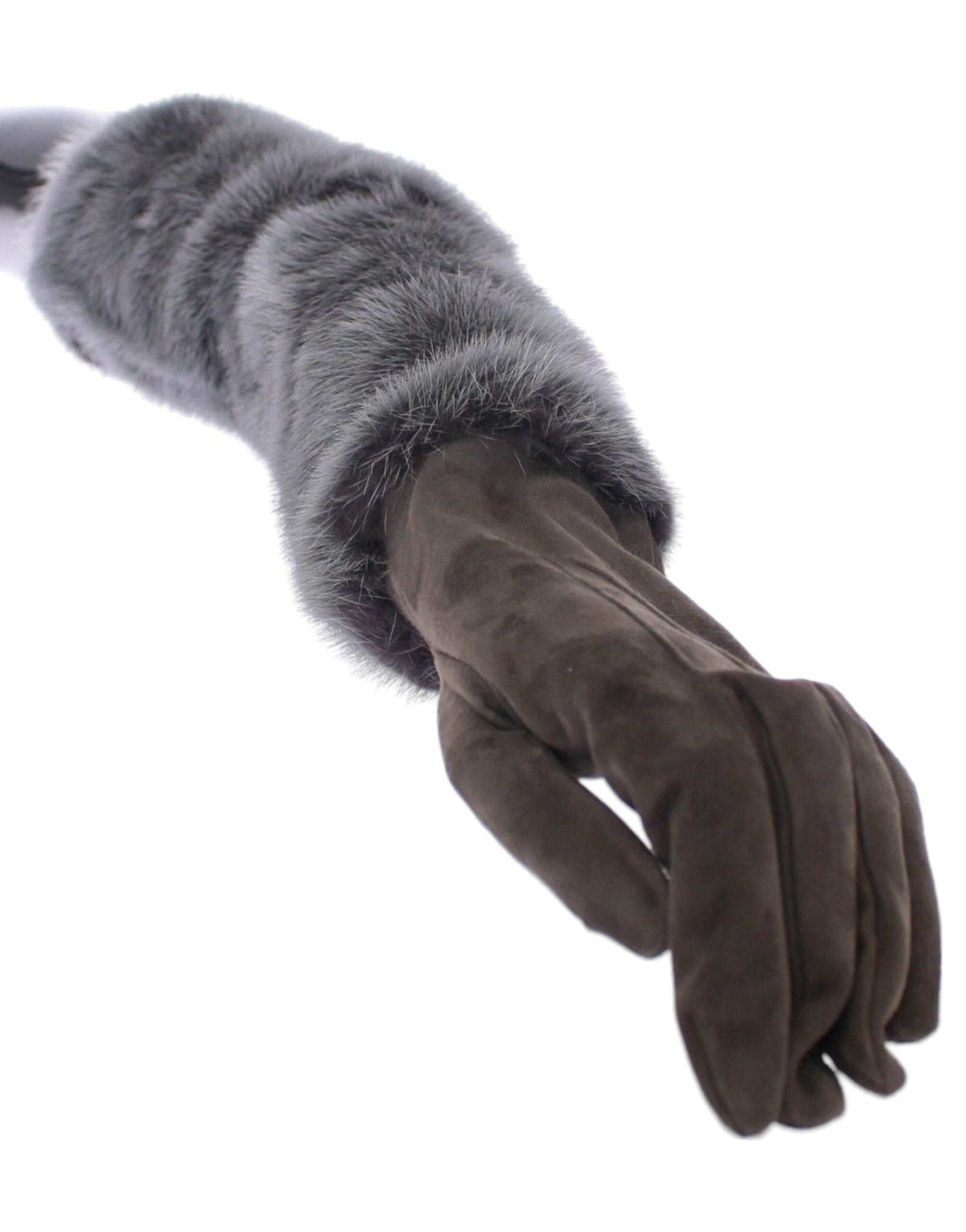 Dolce & Gabbana Elegant Gray Mink Fur Leather Elbow Gloves - Sandy Store ByNet
