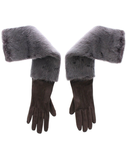 Dolce & Gabbana Elegant Gray Mink Fur Leather Elbow Gloves - Sandy Store ByNet