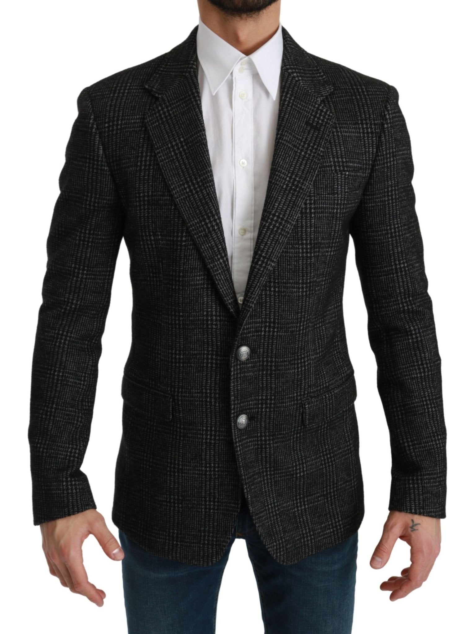 Dolce & Gabbana Elegant Gray Plaid Slim Fit Blazer - Sandy Store ByNet