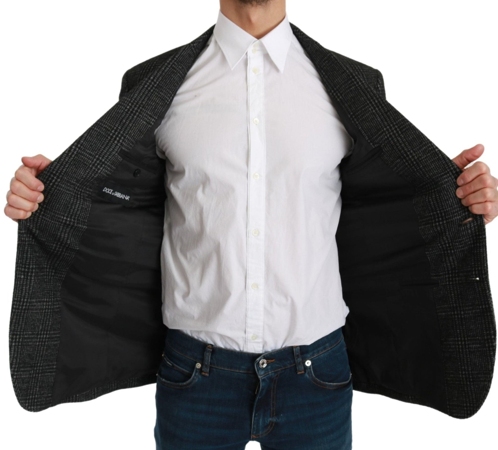 Dolce & Gabbana Elegant Gray Plaid Slim Fit Blazer - Sandy Store ByNet