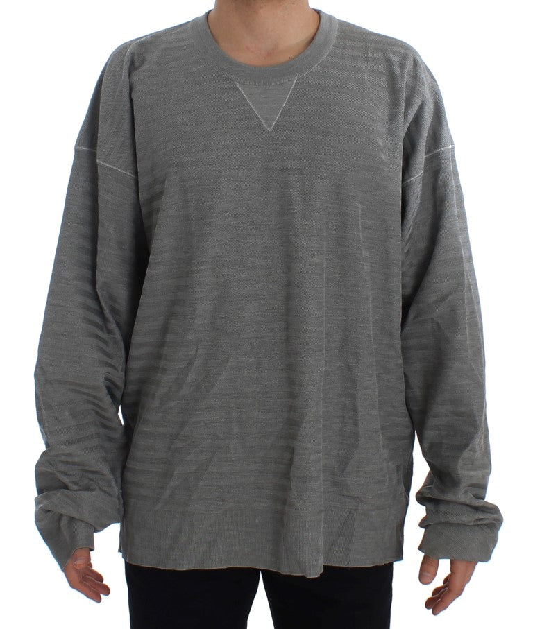Dolce & Gabbana Elegant Gray Silk Crewneck Pullover Sweater - Sandy Store ByNet