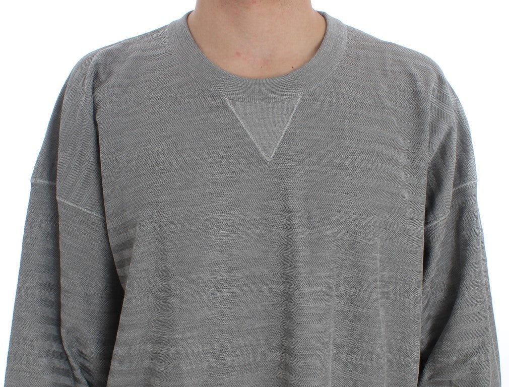 Dolce & Gabbana Elegant Gray Silk Crewneck Pullover Sweater - Sandy Store ByNet