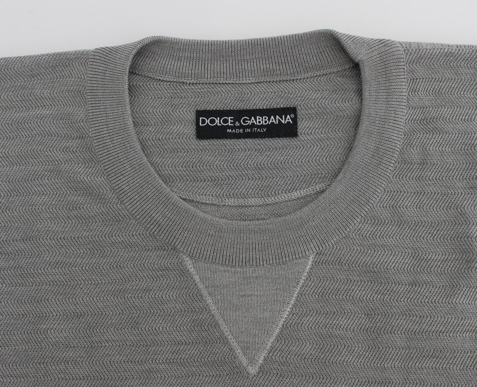 Dolce & Gabbana Elegant Gray Silk Crewneck Pullover Sweater - Sandy Store ByNet