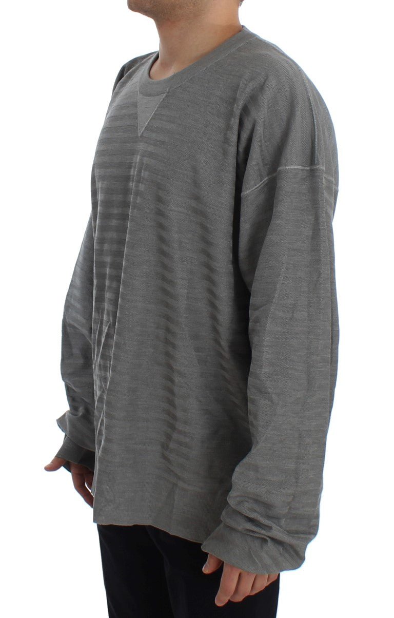 Dolce & Gabbana Elegant Gray Silk Crewneck Pullover Sweater - Sandy Store ByNet