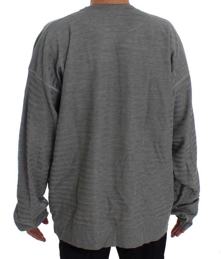 Dolce & Gabbana Elegant Gray Silk Crewneck Pullover Sweater - Sandy Store ByNet