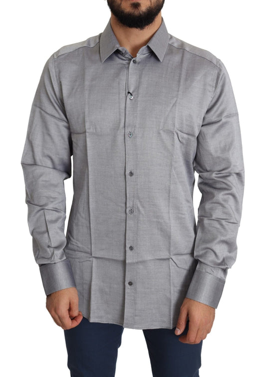 Dolce & Gabbana Elegant Gray Slim Fit Cotton Dress Shirt - Sandy Store ByNet