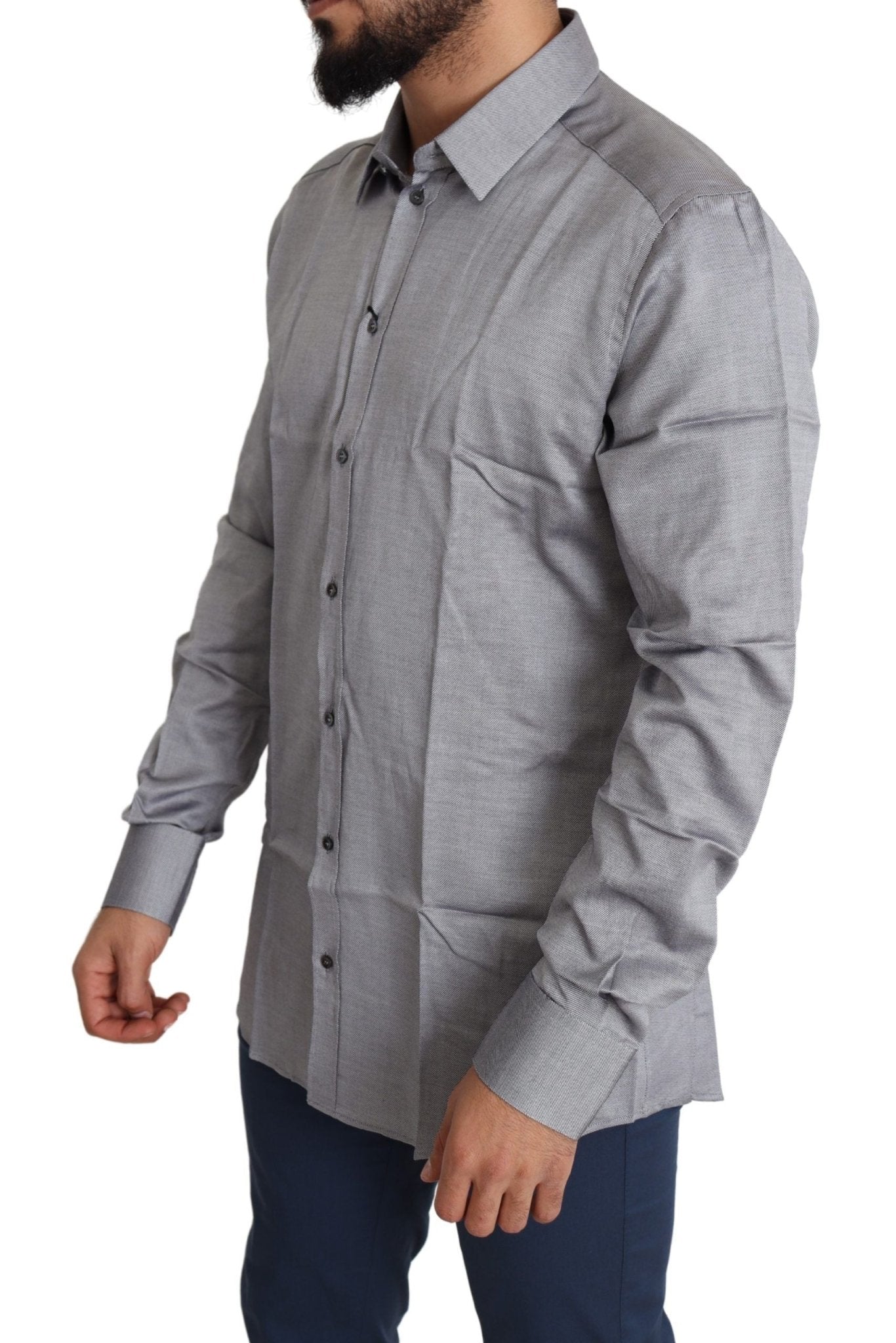 Dolce & Gabbana Elegant Gray Slim Fit Cotton Dress Shirt - Sandy Store ByNet