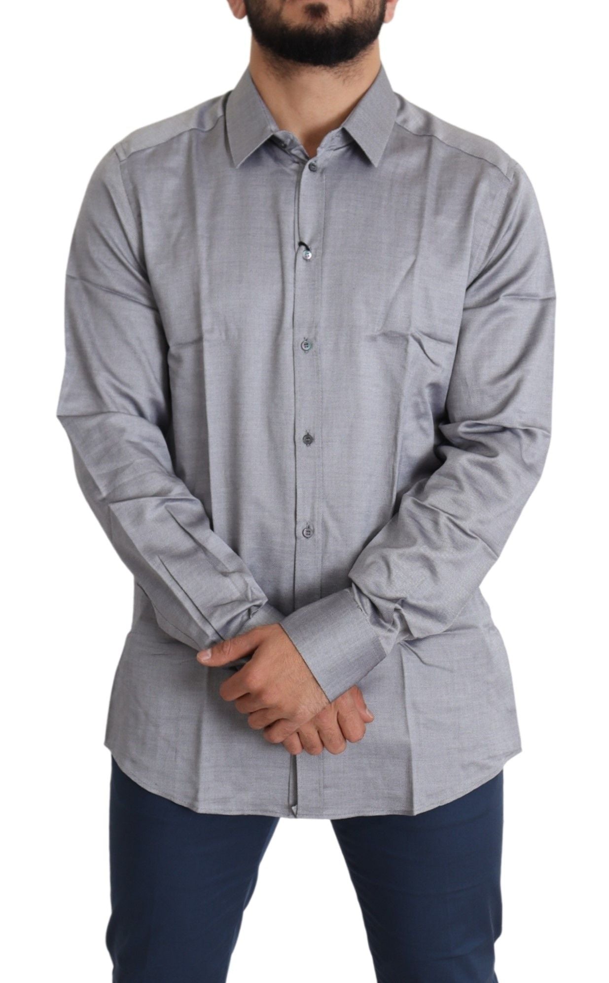 Dolce & Gabbana Elegant Gray Slim Fit Cotton Dress Shirt - Sandy Store ByNet