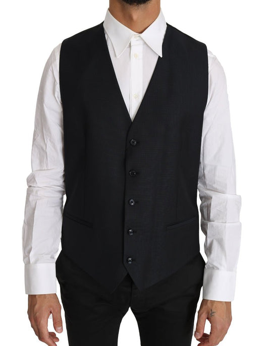 Dolce & Gabbana Elegant Gray Slim - Fit Wool - Silk Vest - Sandy Store ByNet