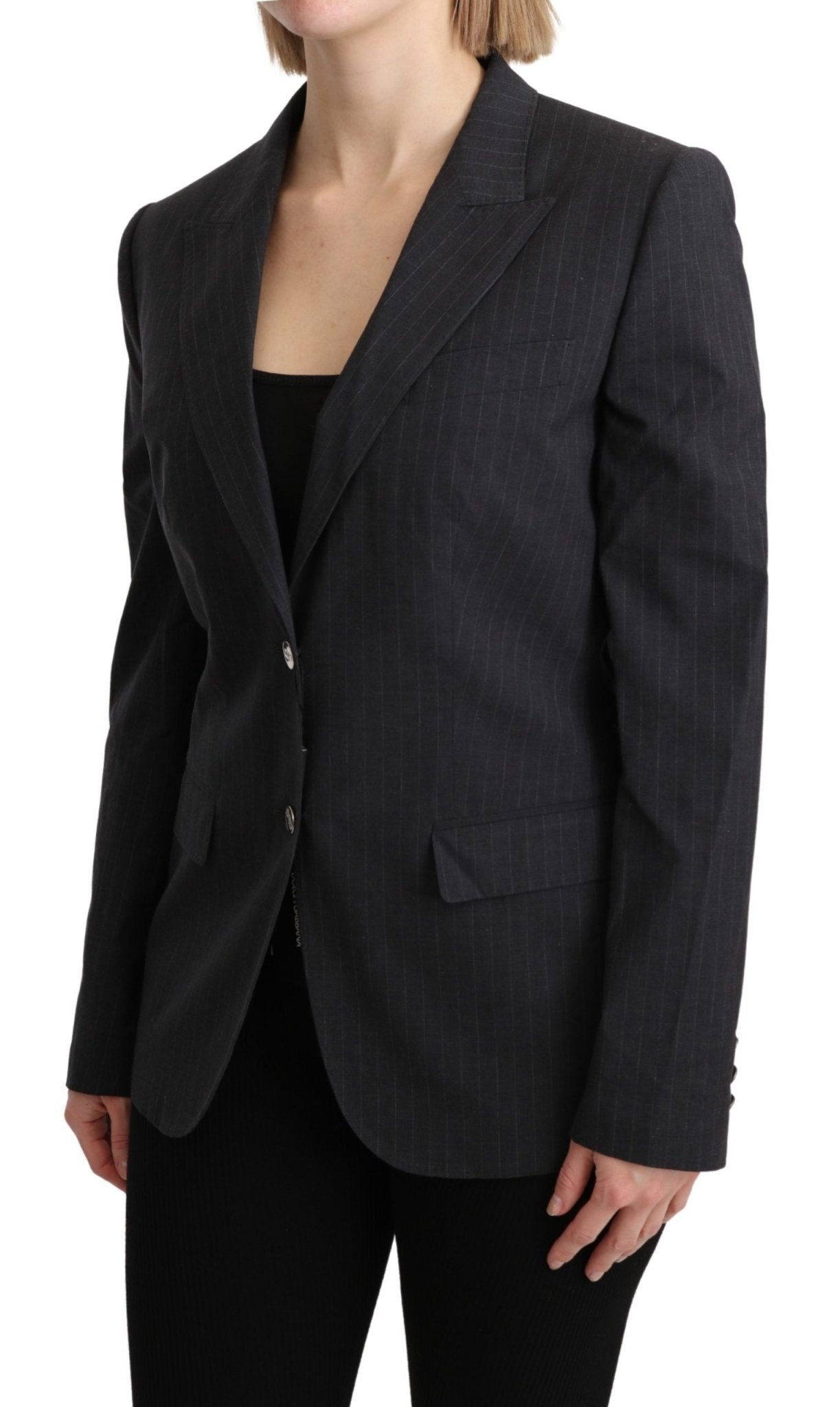 Dolce & Gabbana Elegant Gray Striped Cotton Blazer - Sandy Store ByNet