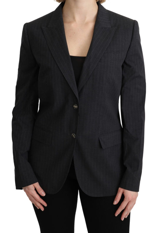 Dolce & Gabbana Elegant Gray Striped Cotton Blazer - Sandy Store ByNet
