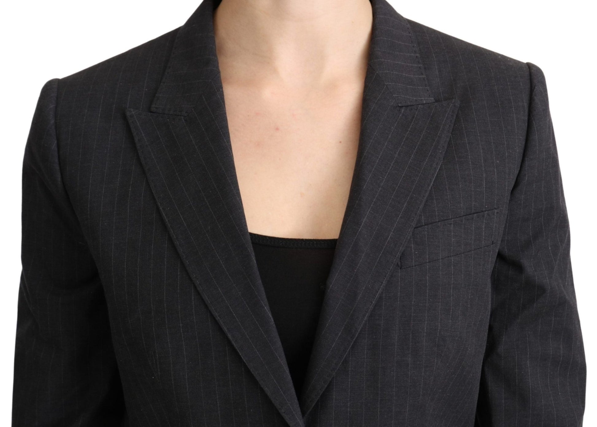 Dolce & Gabbana Elegant Gray Striped Cotton Blazer - Sandy Store ByNet