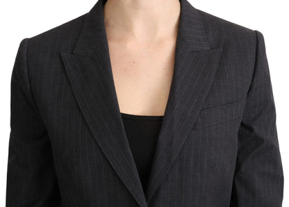 Dolce & Gabbana Elegant Gray Striped Cotton Blazer - Sandy Store ByNet