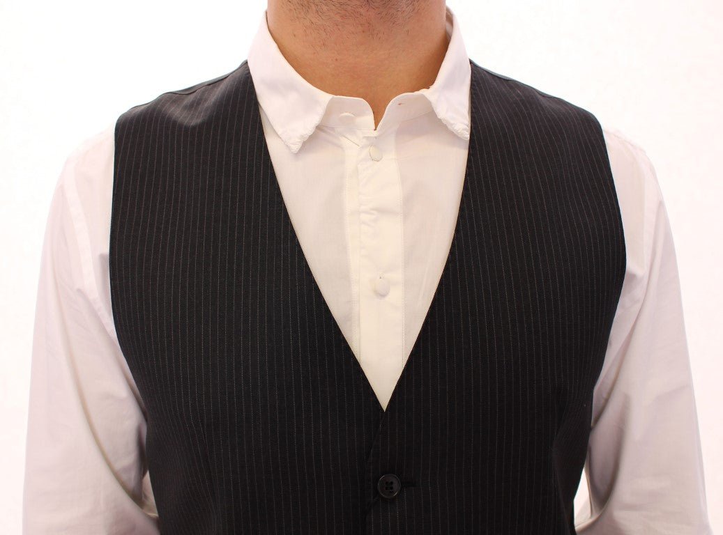 Dolce & Gabbana Elegant Gray Striped Dress Vest - Sandy Store ByNet
