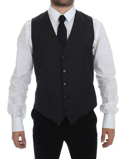 Dolce & Gabbana Elegant Gray Striped Dress Vest - Sandy Store ByNet