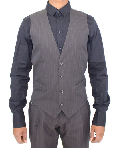 Dolce & Gabbana Elegant Gray Striped Dress Vest - Sandy Store ByNet