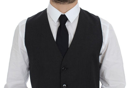Dolce & Gabbana Elegant Gray Striped Dress Vest - Sandy Store ByNet