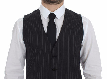 Dolce & Gabbana Elegant Gray Striped Dress Vest - Sandy Store ByNet