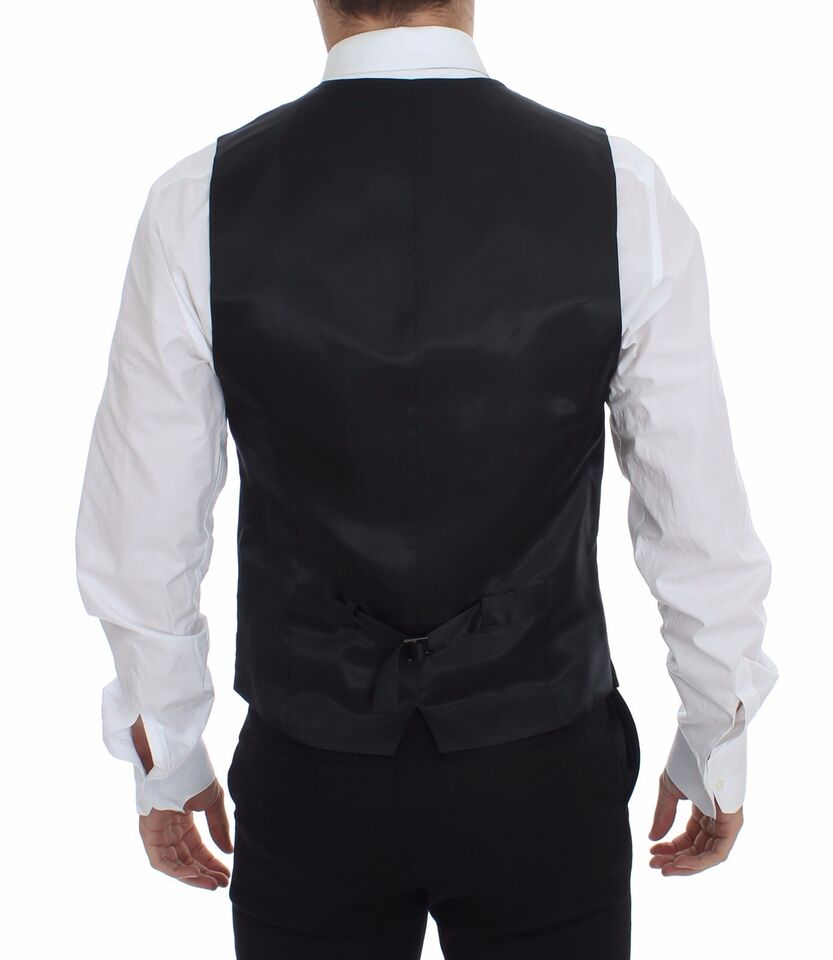 Dolce & Gabbana Elegant Gray Striped Dress Vest - Sandy Store ByNet