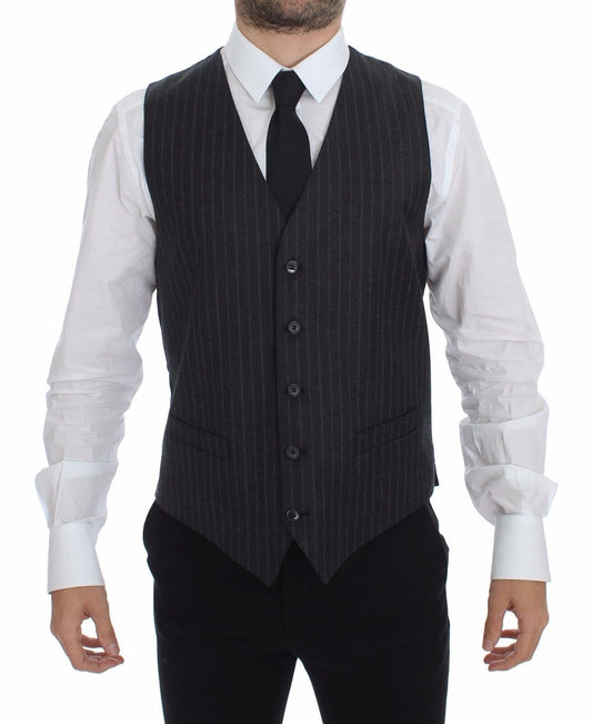 Dolce & Gabbana Elegant Gray Striped Dress Vest - Sandy Store ByNet