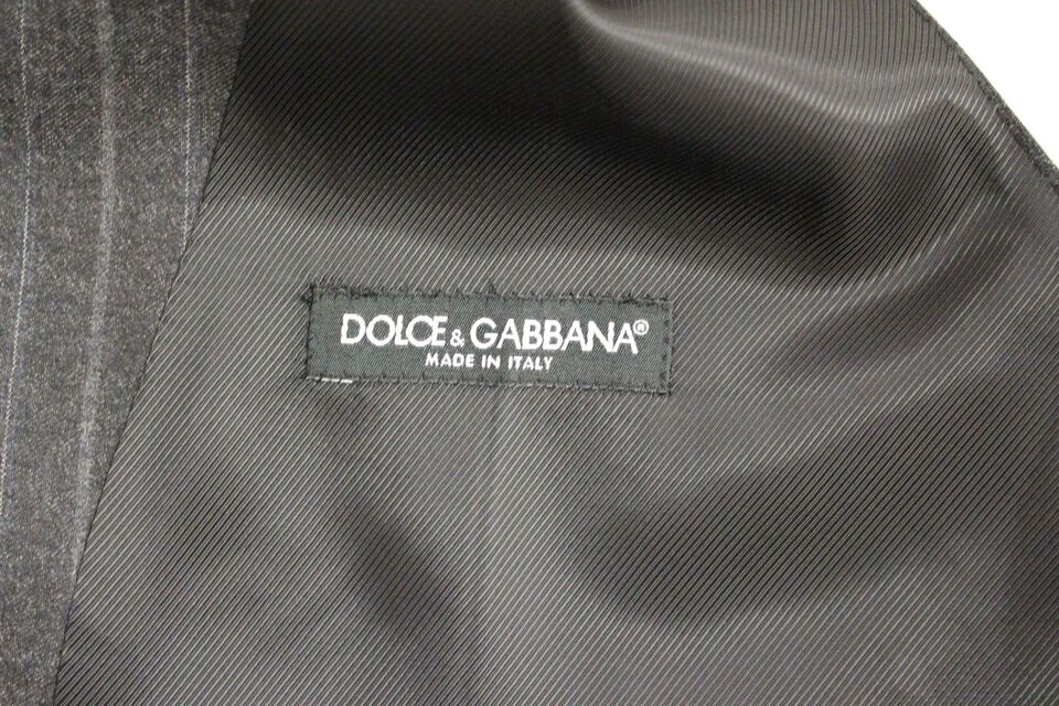 Dolce & Gabbana Elegant Gray Striped Dress Vest - Sandy Store ByNet