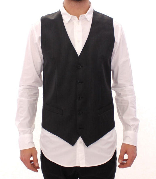 Dolce & Gabbana Elegant Gray Striped Dress Vest - Sandy Store ByNet