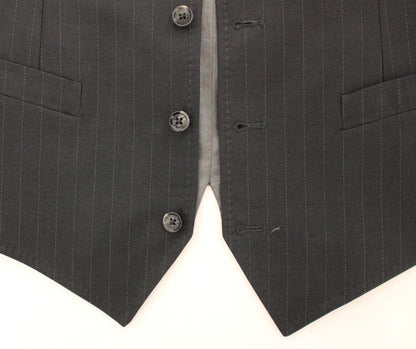 Dolce & Gabbana Elegant Gray Striped Dress Vest - Sandy Store ByNet