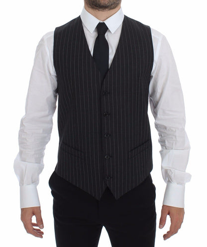 Dolce & Gabbana Elegant Gray Striped Dress Vest - Sandy Store ByNet
