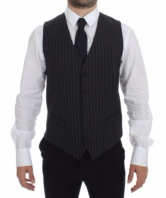 Dolce & Gabbana Elegant Gray Striped Dress Vest - Sandy Store ByNet