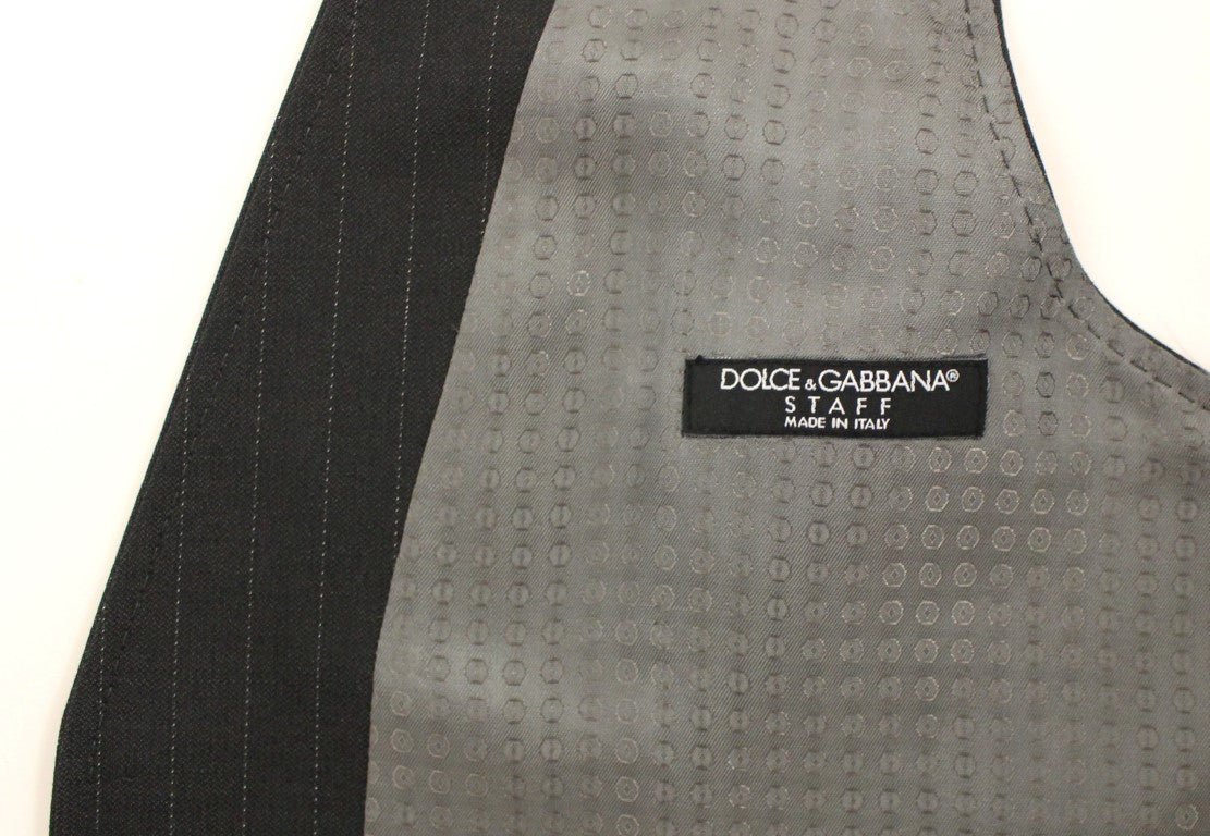 Dolce & Gabbana Elegant Gray Striped Dress Vest - Sandy Store ByNet