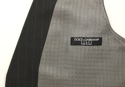 Dolce & Gabbana Elegant Gray Striped Dress Vest - Sandy Store ByNet