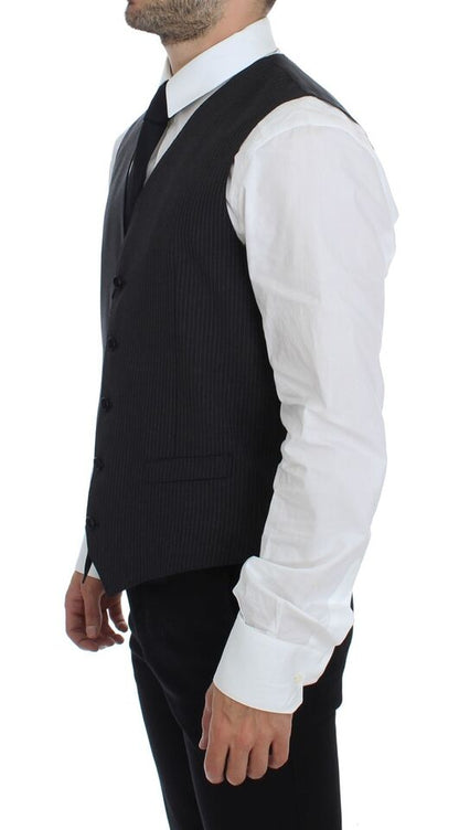 Dolce & Gabbana Elegant Gray Striped Dress Vest - Sandy Store ByNet
