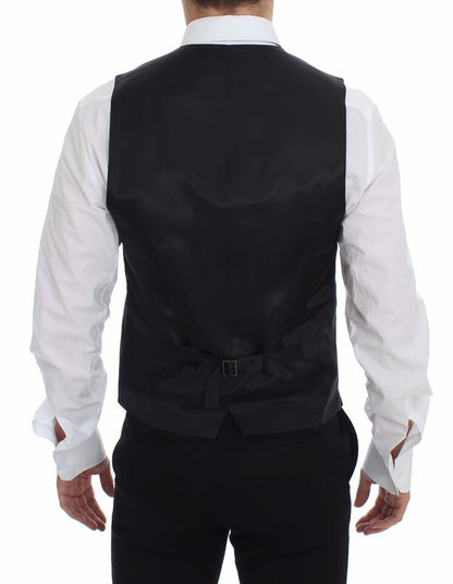 Dolce & Gabbana Elegant Gray Striped Dress Vest - Sandy Store ByNet