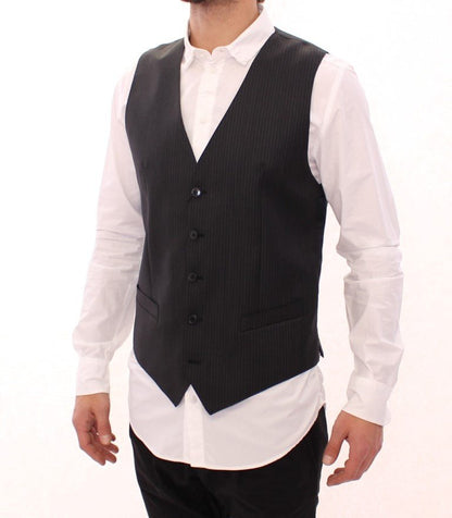 Dolce & Gabbana Elegant Gray Striped Dress Vest - Sandy Store ByNet