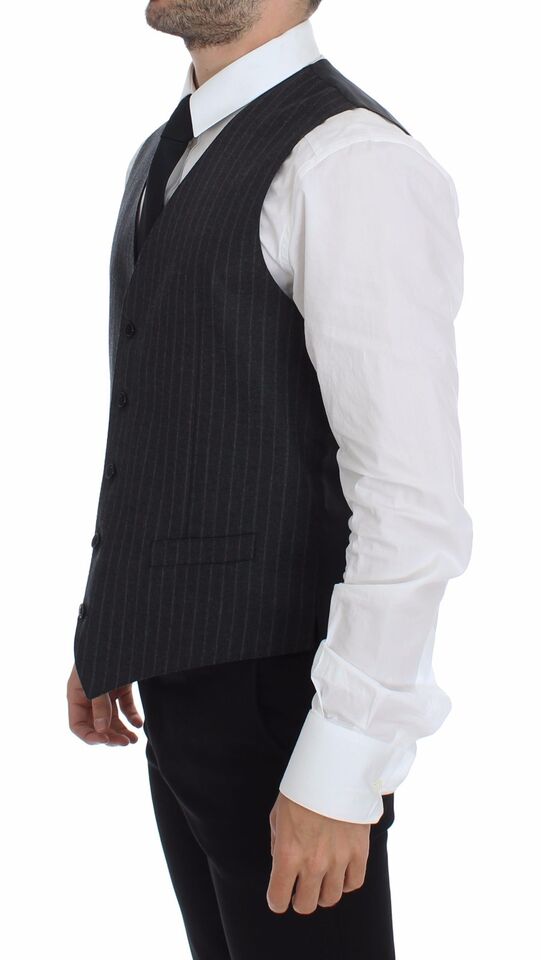 Dolce & Gabbana Elegant Gray Striped Dress Vest - Sandy Store ByNet