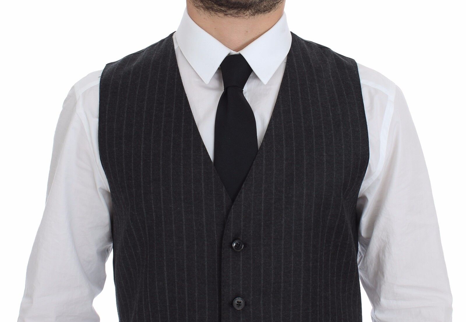 Dolce & Gabbana Elegant Gray Striped Dress Vest - Sandy Store ByNet