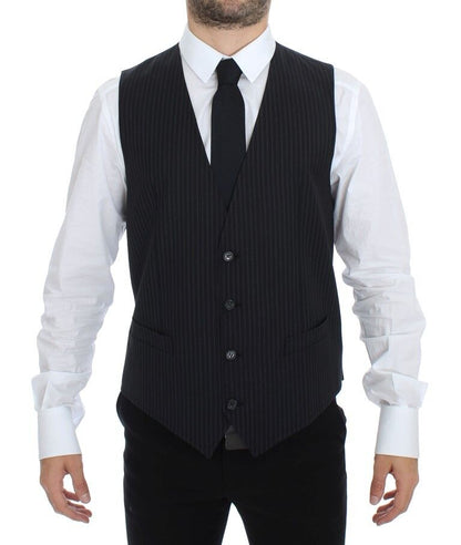 Dolce & Gabbana Elegant Gray Striped Dress Vest - Sandy Store ByNet