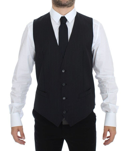 Dolce & Gabbana Elegant Gray Striped Dress Vest - Sandy Store ByNet