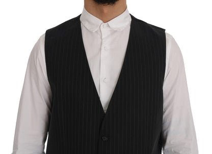 Dolce & Gabbana Elegant Gray Striped Men's Waistcoat Vest - Sandy Store ByNet