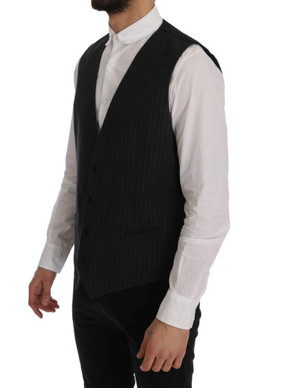 Dolce & Gabbana Elegant Gray Striped Men's Waistcoat Vest - Sandy Store ByNet