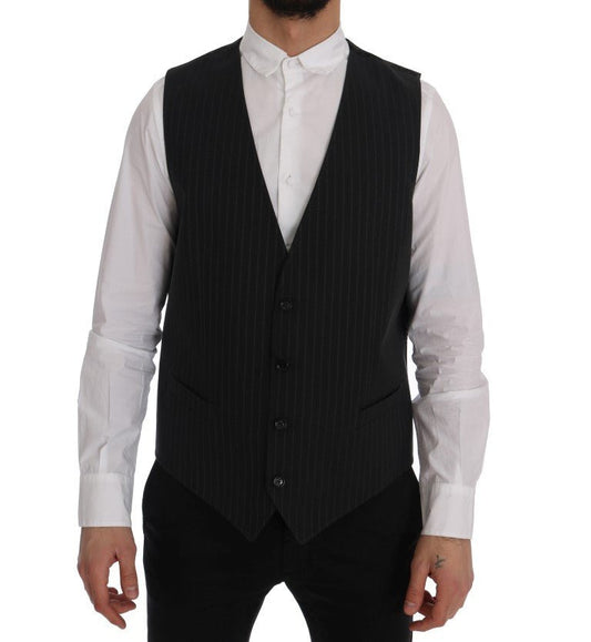 Dolce & Gabbana Elegant Gray Striped Men's Waistcoat Vest - Sandy Store ByNet