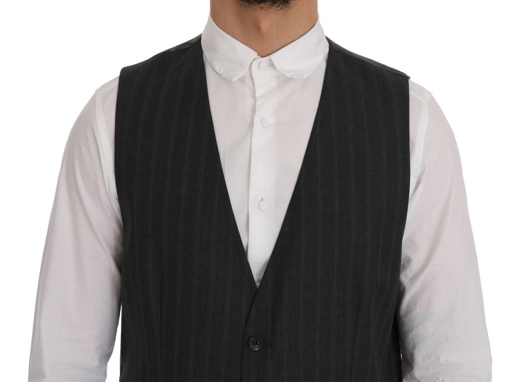 Dolce & Gabbana Elegant Gray Striped Single Breasted Vest - Sandy Store ByNet