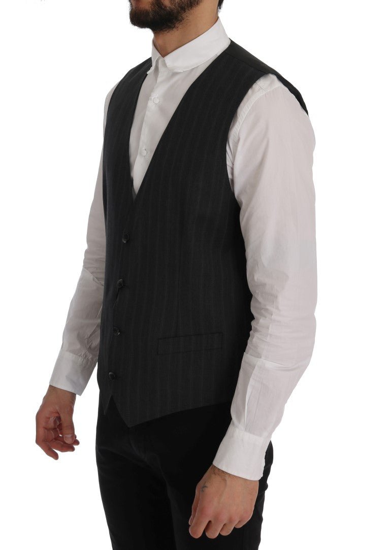 Dolce & Gabbana Elegant Gray Striped Single Breasted Vest - Sandy Store ByNet