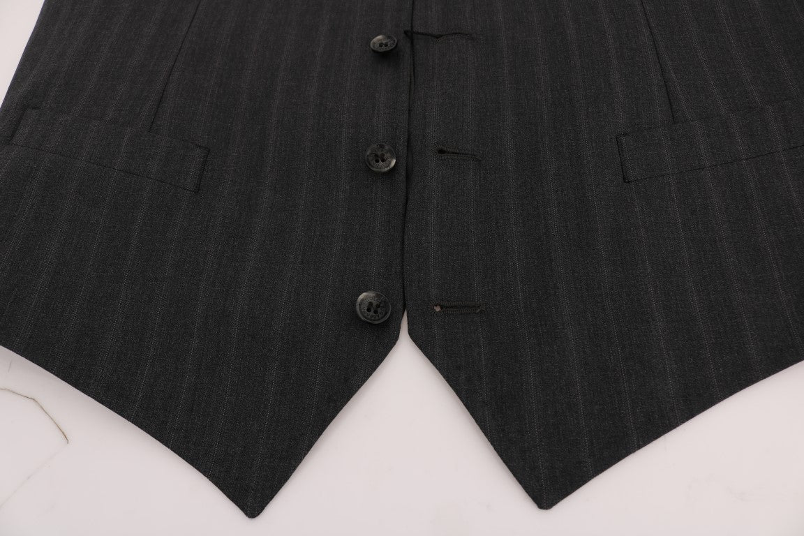 Dolce & Gabbana Elegant Gray Striped Single Breasted Vest - Sandy Store ByNet