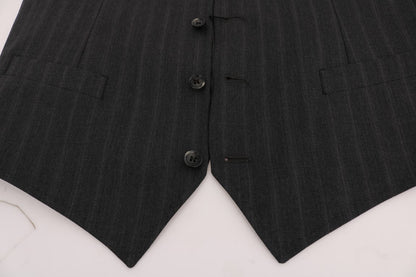 Dolce & Gabbana Elegant Gray Striped Single Breasted Vest - Sandy Store ByNet