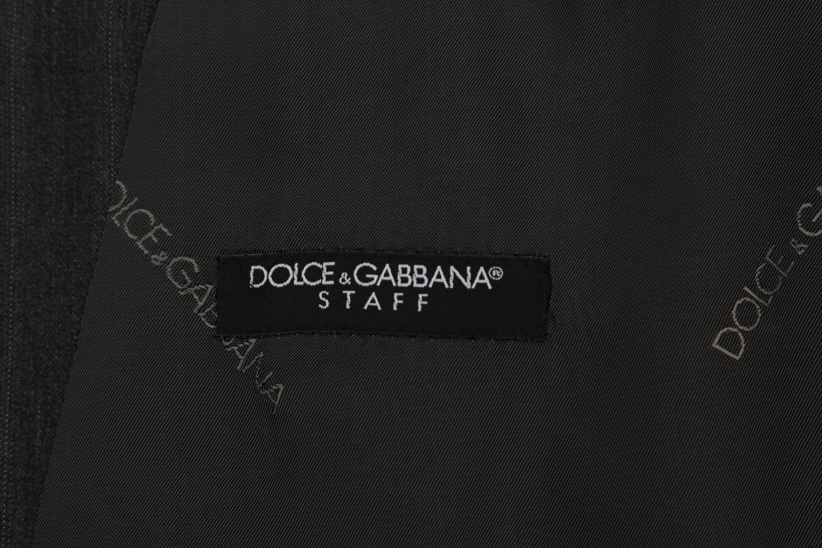 Dolce & Gabbana Elegant Gray Striped Single Breasted Vest - Sandy Store ByNet