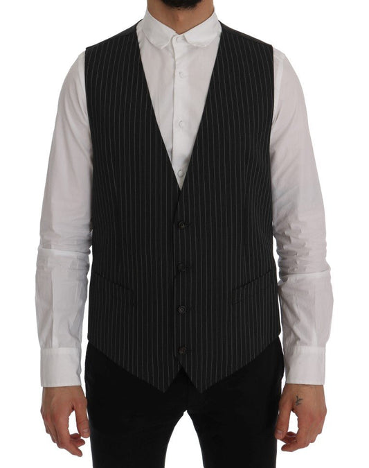 Dolce & Gabbana Elegant Gray Striped Vest Waistcoat - Sandy Store ByNet